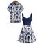 Gothic Couple Outfit Colorblock Skulls Marine Life Pattern Ruched Bust Sweetheart Neck A Line Mini Dress and Button Up Shirt Vacation Matching Outfit - Bleu profond S | US 4