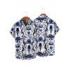Gothic Couple Outfit Colorblock Skulls Marine Life Pattern Ruched Bust Sweetheart Neck A Line Mini Dress and Button Up Shirt Vacation Matching Outfit - Bleu profond S | US 4