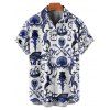 Gothic Couple Outfit Colorblock Skulls Marine Life Pattern Ruched Bust Sweetheart Neck A Line Mini Dress and Button Up Shirt Vacation Matching Outfit - Bleu profond S | US 4