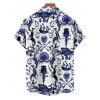 Gothic Couple Outfit Colorblock Skulls Marine Life Pattern Ruched Bust Sweetheart Neck A Line Mini Dress and Button Up Shirt Vacation Matching Outfit - Bleu profond S | US 4