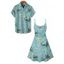 Vacation Couple Outfit Coconut Tree Flamingo Pattern Spaghetti Strap V Neck A Line Mini Tank Dress and Button Up Shirt Beach Matching Outfit - Vert clair S | US 4