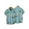 Vacation Couple Outfit Coconut Tree Flamingo Pattern Spaghetti Strap V Neck A Line Mini Tank Dress and Button Up Shirt Beach Matching Outfit - Vert clair S | US 4