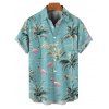 Vacation Couple Outfit Coconut Tree Flamingo Pattern Spaghetti Strap V Neck A Line Mini Tank Dress and Button Up Shirt Beach Matching Outfit - Vert clair S | US 4