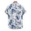 Vacation Couple Outfit Marine Life Octopus Starfish Anchor Pattern Ruched Bust Dress and Button Up Shirt Beach Matching Outfit - Blanc S | US 4
