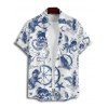 Vacation Couple Outfit Marine Life Octopus Starfish Anchor Pattern Ruched Bust Dress and Button Up Shirt Beach Matching Outfit - Blanc S | US 4
