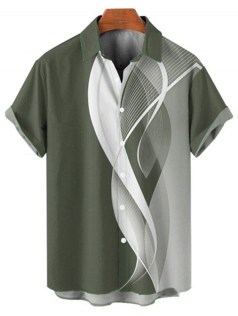 Chemise à manches retroussables pour homme, imprimée de lignes abstraites, chemise décontractée à manches courtes et boutonnée