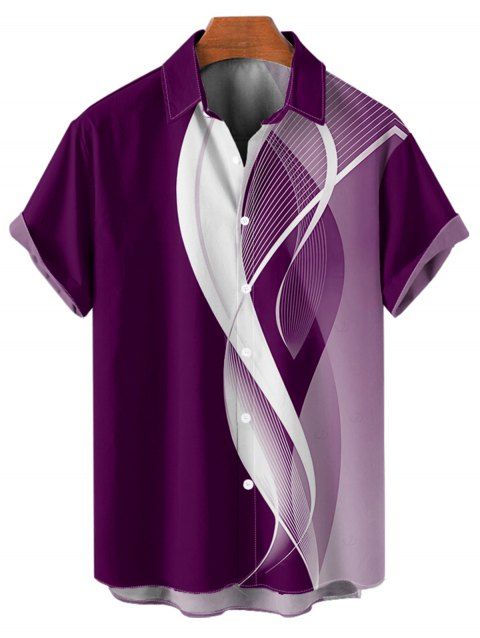 Chemise à manches retroussables pour homme, imprimée de lignes abstraites, chemise décontractée à manches courtes et boutonnée
