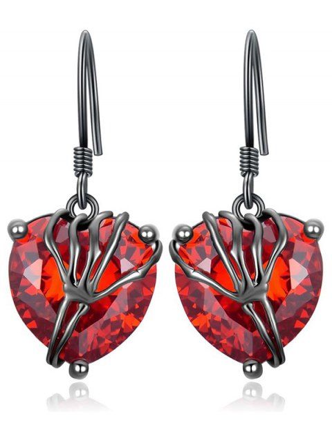 Boucles d'oreilles pendantes gothiques en forme de cœur avec pierres précieuses et squelette, accessoires de vacances pour femmes