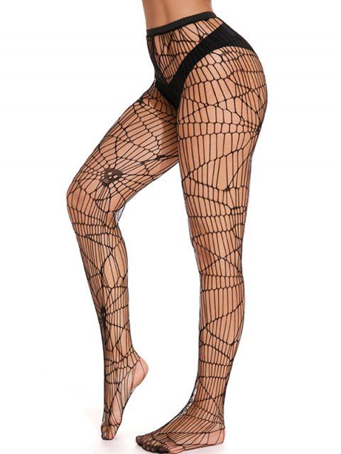 Bas résille gothiques transparents taille haute avec motif de toile d'araignée et têtes de mort