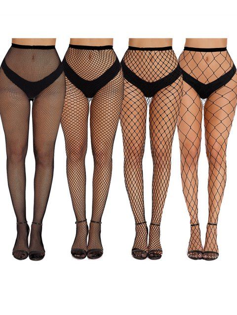 Lot de 4 bas résille transparents ajourés taille haute