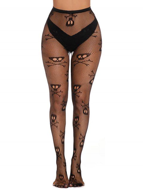 Bas résille gothiques à motif tête de mort, transparents, taille haute, skinny