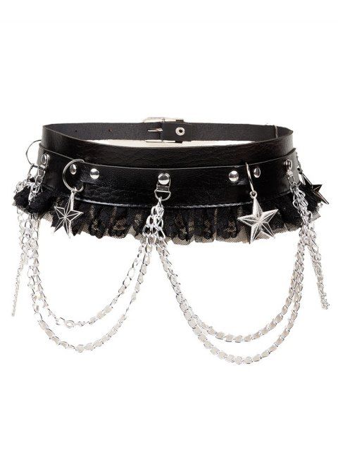 Ceinture gothique à rivets et dentelle unie, avec boucle et chaîne étoilée, style punk