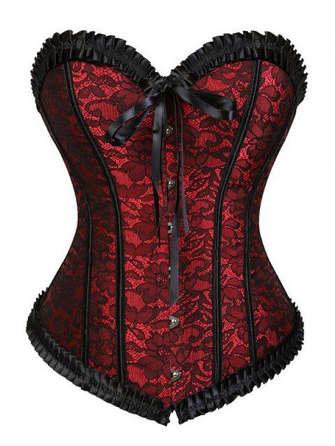 Body à volants et empiècements en dentelle fleurie, à lacets, nœud papillon, style corset vintage, colorblock, décolleté en cœur