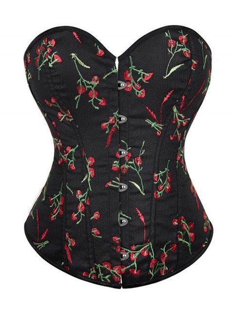 Body corset vintage à lacets et broderie florale avec col en cœur