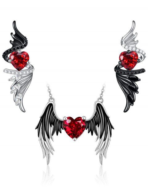 Ensemble collier et boucles d'oreilles gothiques en forme de cœur artificiel avec strass et ailes, accessoires de vacances pour femmes