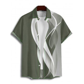 Men's Abstract Lines Print Roll Up Sleeve Shirt Button Up Short Sleeve Casual Shirt