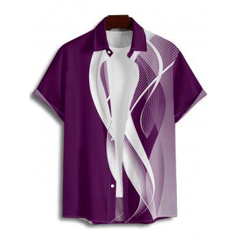 Men's Abstract Lines Print Roll Up Sleeve Shirt Button Up Short Sleeve Casual Shirt