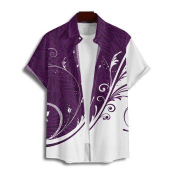 Colorblock Leaf Print Ruched Bust Mini Belted Dress And Short Sleeve Vacation Shirt Matching Outfit