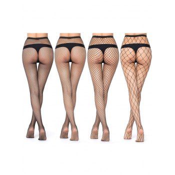 4 pcs Hollow Out Fishnet Sheer Stockings High Waisted Skinny Pantyhose