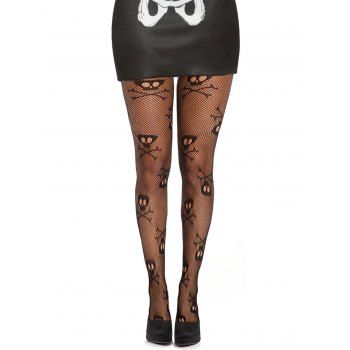 Skulls Pattern Hollow Out Fishnet Gothic Stockings See Thru High Waisted Skinny Pantyhose