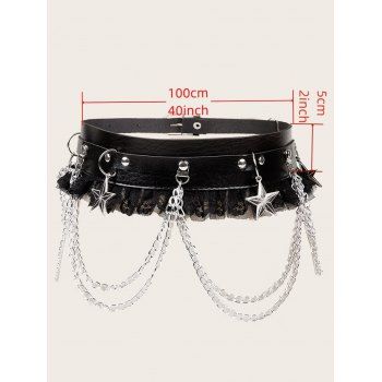 Solid Color Rivet Lace Panel Buckle Strap Gothic Waist Belt Star Chain Embellishment Punk Style Belt