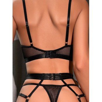 Solid Color Lingeries Set Fishnet See Thru Hollow Out Scalloped Push Up Crossover T Thongs Lingeries