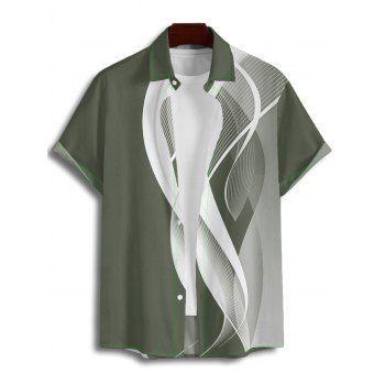Abstract Lines Print V Neck High Waist Spaghetti Strap Dress and Roll Up Sleeve Shirt Outfit