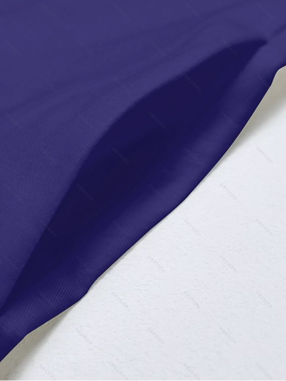 Robe de vacances décontractée à bretelles spaghetti et motif floral et feuilles de lys - Bleu profond XL | US 12