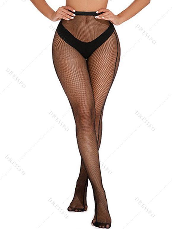 Collants transparents en résille ajourée à ligne verticale, taille haute, skinny - Noir 