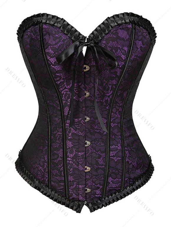 Body à volants et empiècements en dentelle fleurie, à lacets, nœud papillon, style corset vintage, colorblock, décolleté en cœur - Concorde XXXL | US 14