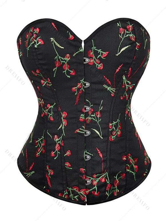 Body corset vintage à lacets et broderie florale avec col en cœur - Noir S | US 4