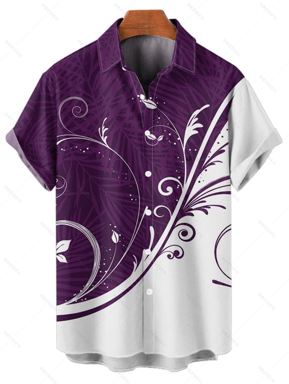 Chemise à manches courtes à imprimé feuilles colorblock, col rabattu et boutonnée, chemise de vacances - Concorde L