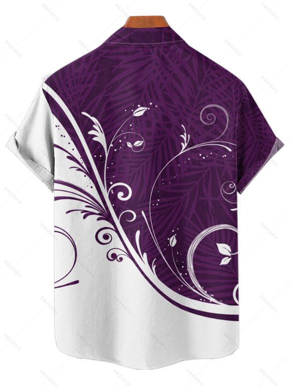 Chemise à manches courtes à imprimé feuilles colorblock, col rabattu et boutonnée, chemise de vacances - Concorde 2XL