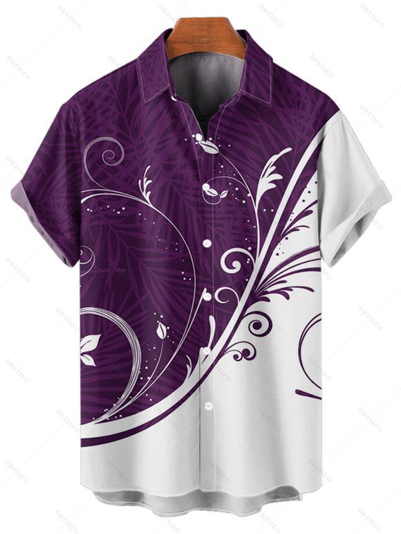 Colorblock Leaf Print Ruched Bust Mini Belted Dress And Short Sleeve Vacation Shirt Matching Outfit - Concorde S | US 4