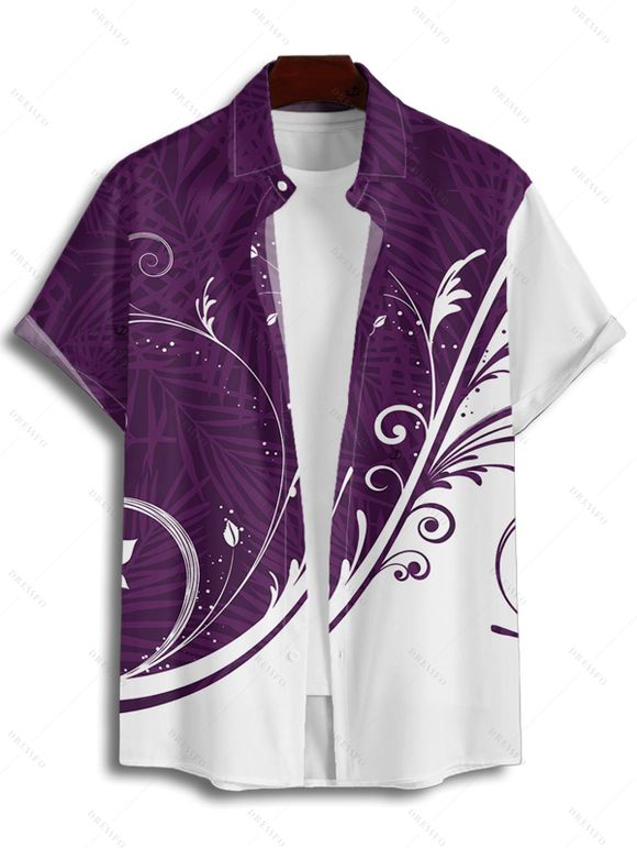 Colorblock Leaf Print Ruched Bust Mini Belted Dress And Short Sleeve Vacation Shirt Matching Outfit - Concorde S | US 4