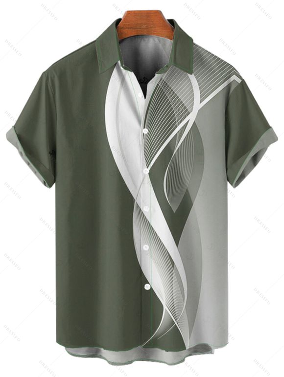 Chemise à manches retroussables pour homme, imprimée de lignes abstraites, chemise décontractée à manches courtes et boutonnée - Vert clair 3XL