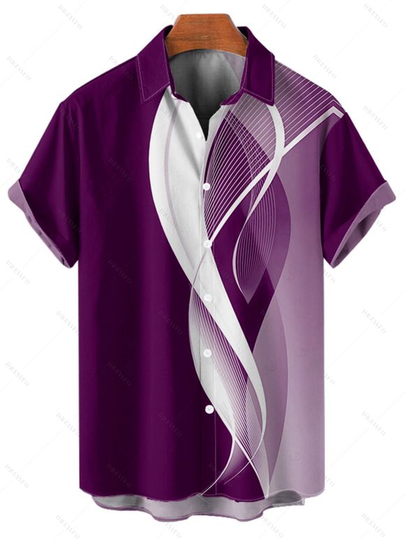Chemise à manches retroussables pour homme, imprimée de lignes abstraites, chemise décontractée à manches courtes et boutonnée - Concorde L