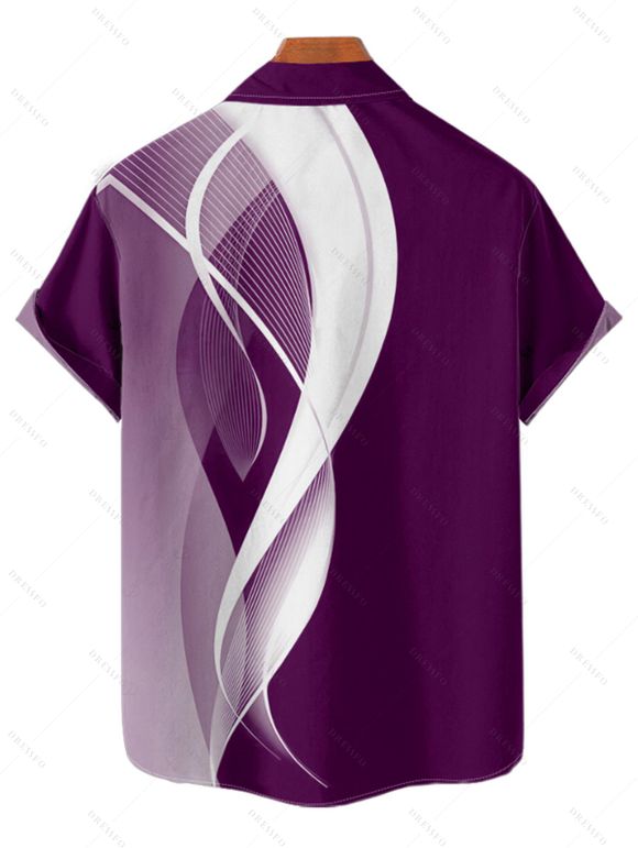 Chemise à manches retroussables pour homme, imprimée de lignes abstraites, chemise décontractée à manches courtes et boutonnée - Concorde 4XL