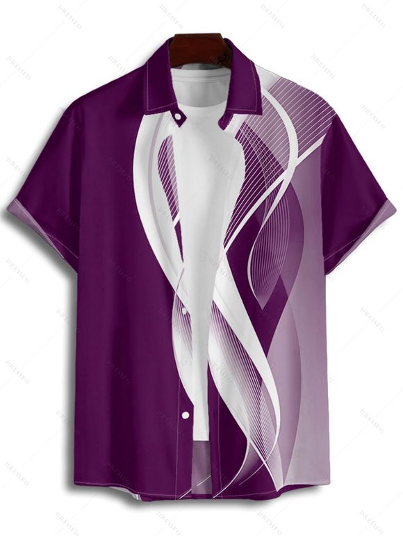 Chemise à manches retroussables pour homme, imprimée de lignes abstraites, chemise décontractée à manches courtes et boutonnée - Concorde 4XL