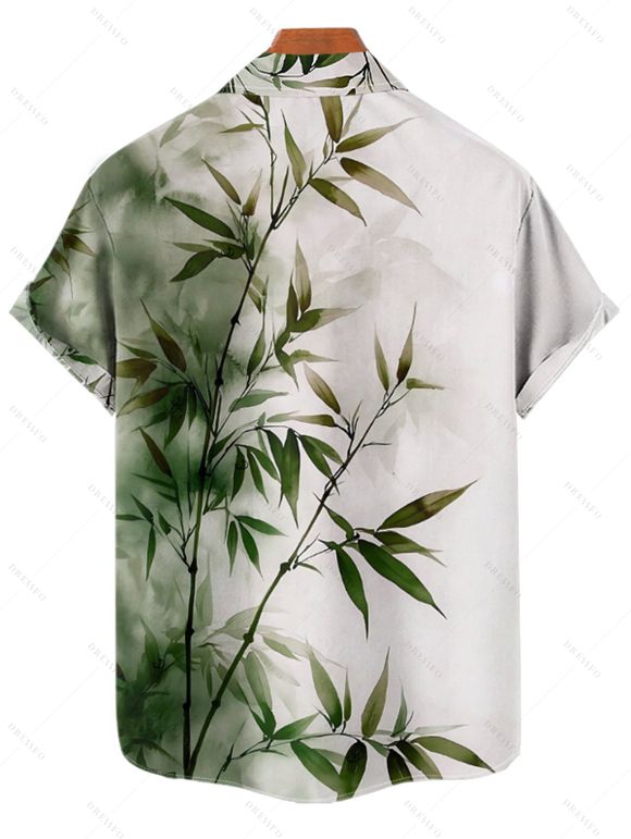 Chemise de vacances à motif de feuilles de bambou ombré pour homme, chemise décontractée à manches courtes et boutonnée et retroussable - Vert profond 2XL