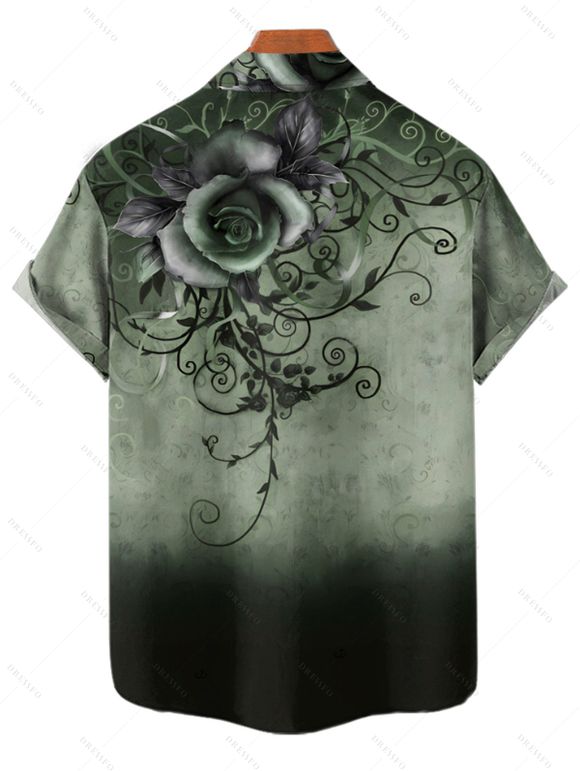 Chemise de vacances décontractée à manches courtes et boutons pour homme, motif tourbillon de fleurs et de feuilles ombré - Vert profond 4XL