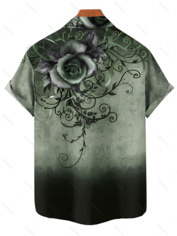 Vacation Couple Outfit Ombre Flower Leaf Swirl Pattern Ruched Bust Sweetheart Neck A Line Mini Dress and Button Up Shirt Casual Matching Outfit - Vert profond S | US 4