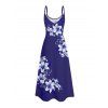 Robe de vacances décontractée à bretelles spaghetti et motif floral et feuilles de lys - Bleu profond L | US 8-10