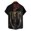Gothic Couple Outfit Skeleton Rose Pattern Ruched Bust Sweetheart Neck A Line Mini Dress and Button Up Shirt Holiday Matching Outfit - Noir S | US 4