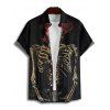 Gothic Couple Outfit Skeleton Rose Pattern Ruched Bust Sweetheart Neck A Line Mini Dress and Button Up Shirt Holiday Matching Outfit - Noir S | US 4