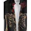 Chemise gothique à manches courtes et boutons pour homme, motif squelette et roses, style vacances - Noir 5XL
