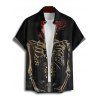 Chemise gothique à manches courtes et boutons pour homme, motif squelette et roses, style vacances - Noir 5XL