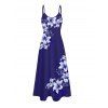 Tenue de vacances pour couple : robe longue débardeur trapèze à bretelles spaghetti, poches et imprimé floral lys, et chemise boutonnée assortie. - Bleu profond S | US 4