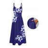 Tenue de vacances pour couple : robe longue débardeur trapèze à bretelles spaghetti, poches et imprimé floral lys, et chemise boutonnée assortie. - Bleu profond S | US 4