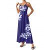 Tenue de vacances pour couple : robe longue débardeur trapèze à bretelles spaghetti, poches et imprimé floral lys, et chemise boutonnée assortie. - Bleu profond S | US 4